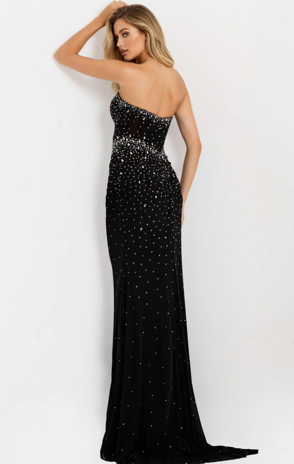 48372 - Jovani - Black Strapless Rhinestone Embellished Fitted Gown - Image 6