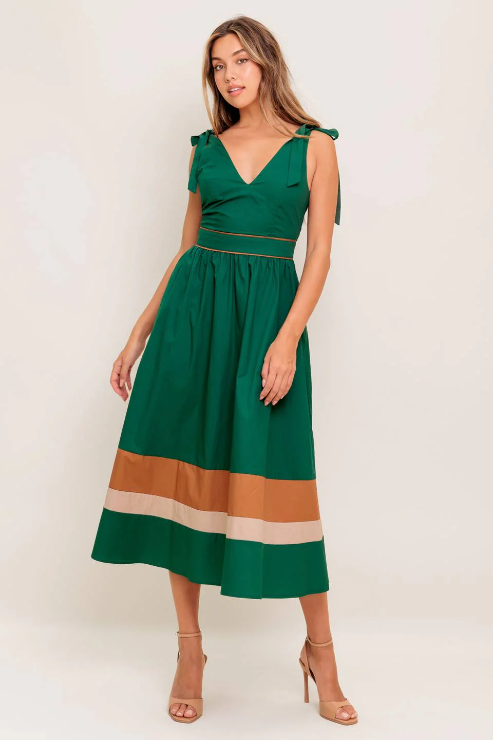 JUNIPER DRESS - COLOR BLOCKED COTTON MIDI DRESS - Image 4