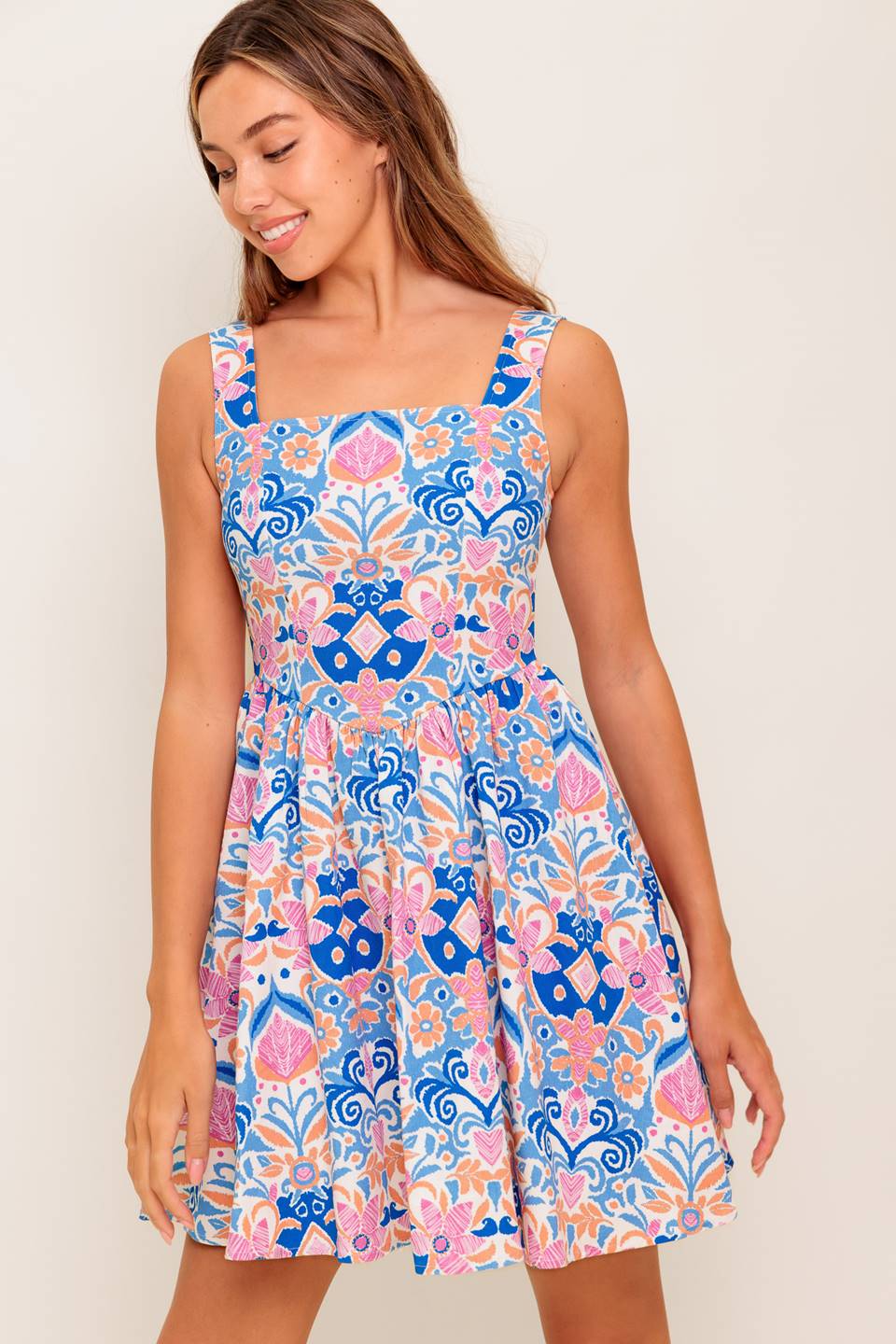 KENDRA BLUE CORAL PRINT MINI DRESS - Image 7