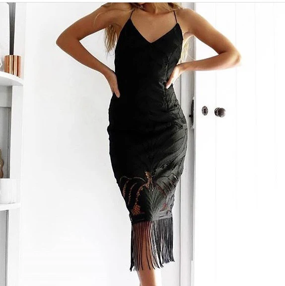 Size 2, Khaleesi Dress - Black - Lace Dress With Fringe - FINAL SALE - Image 6