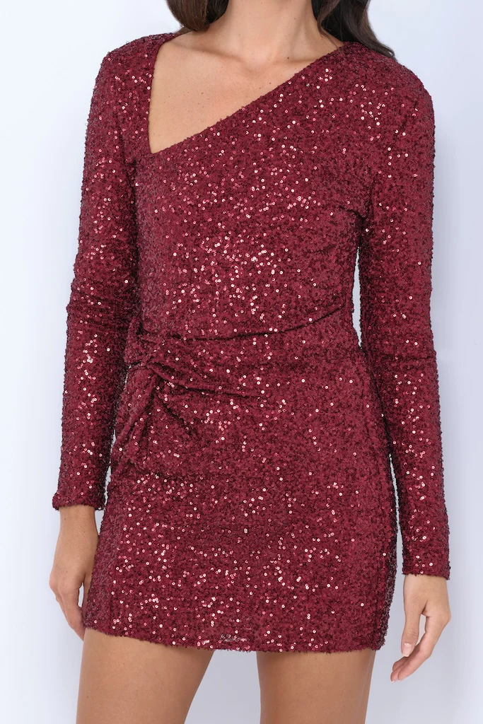 Kia Sequin Mini Dress - Burgundy - Image 3