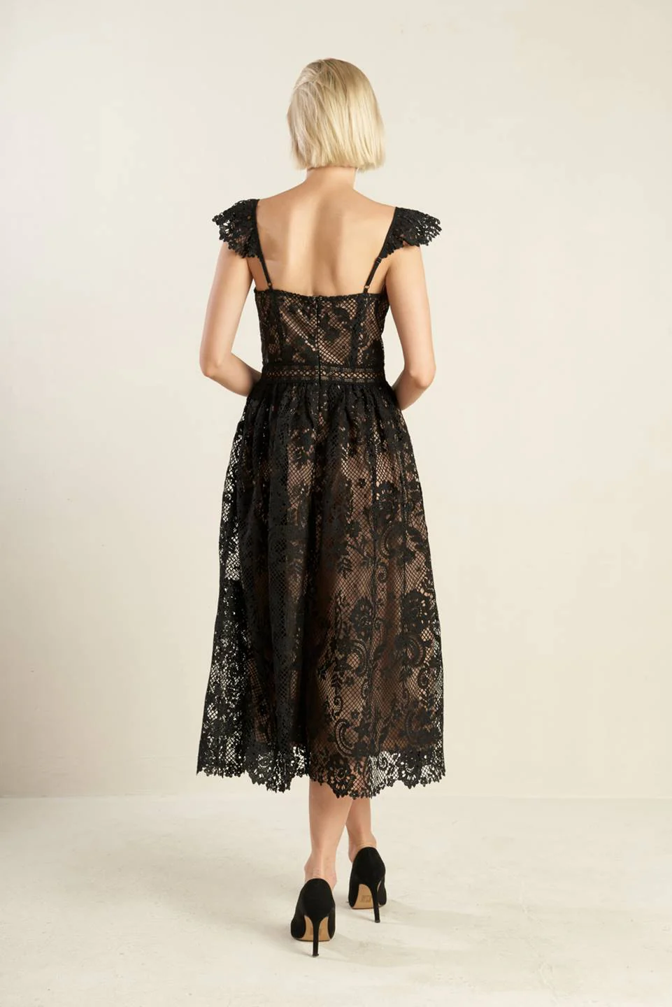 KNOW YOU BETTER LACE BLACK MIDI DRESS - Image 2