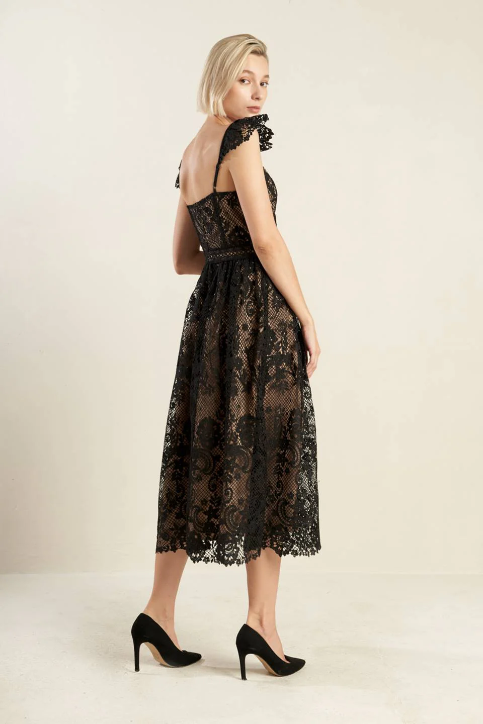 KNOW YOU BETTER LACE BLACK MIDI DRESS - Image 6