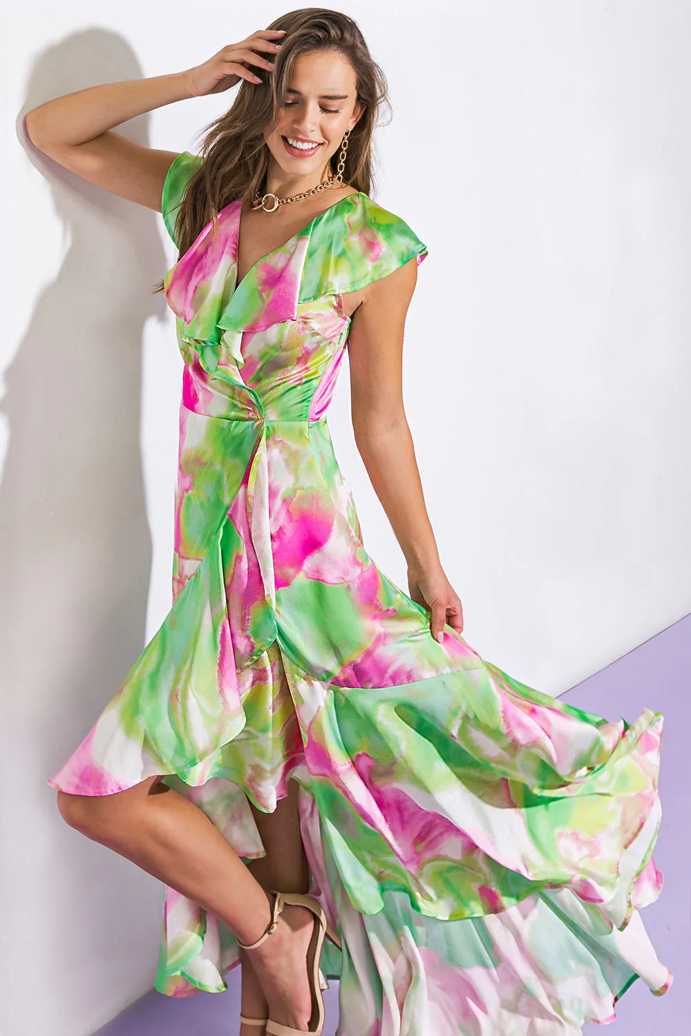 LA BABE SATIN WRAP STYLE MAXI DRESS - Image 12