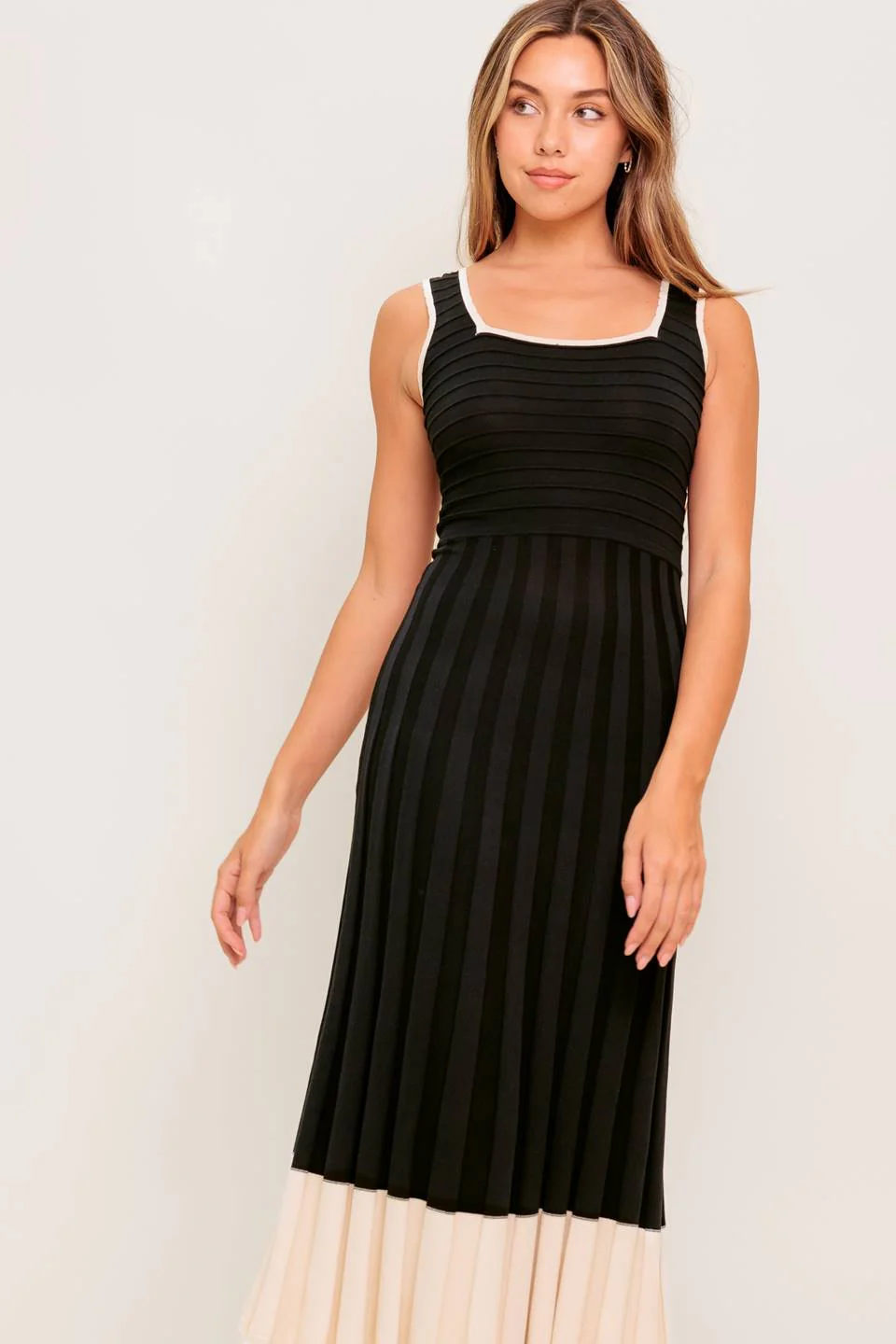 LAUREL BLACK & CREAM SWEATER MIDI DRESS - Image 5