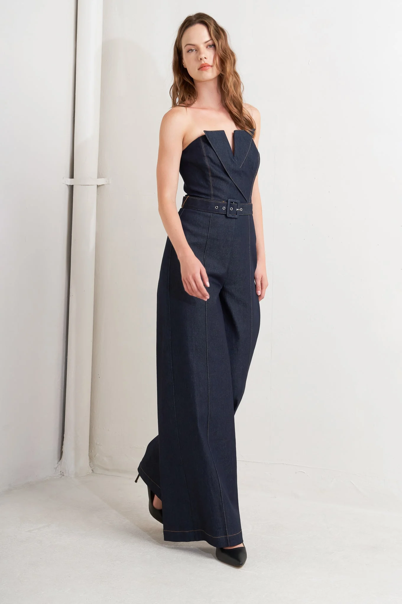 LE BONHEUR V CUT VOW DENIM JUMPSUIT - FINAL SALE - Image 3