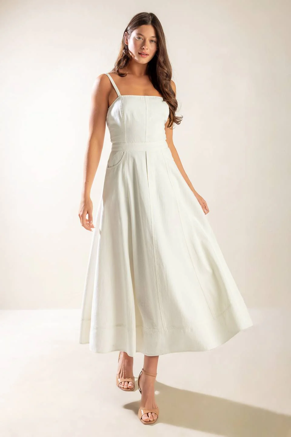 LET'S GO FOR A WALK - WHITE - LACE UP BACK MIDI DRESS - Image 5