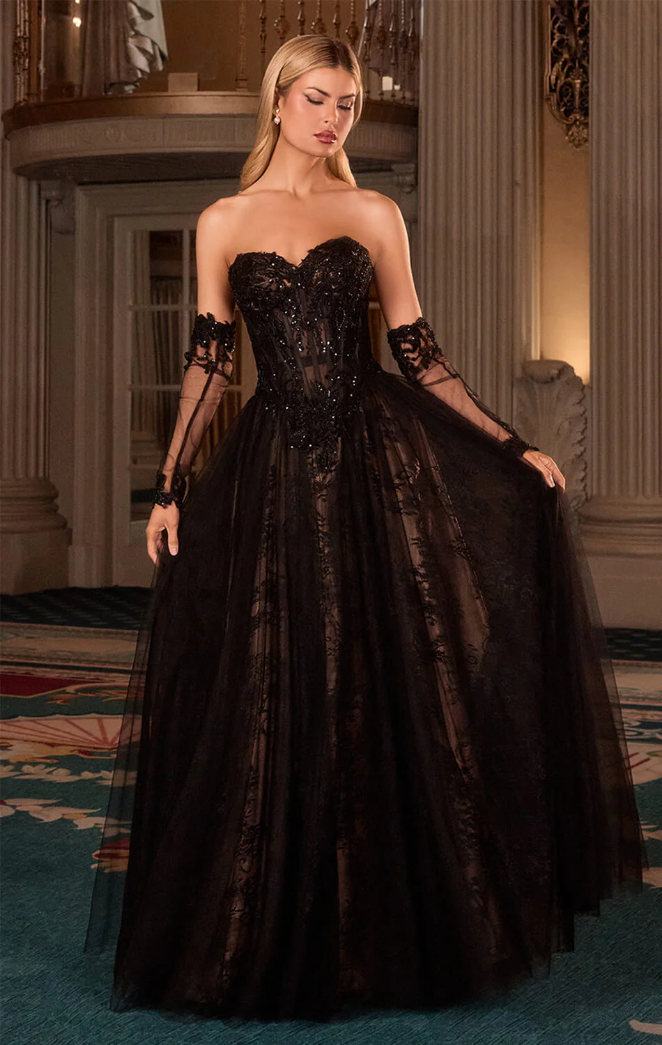 LILITH GOWN - A-LINE TULLE DRESS WITH GLOVES - Image 3
