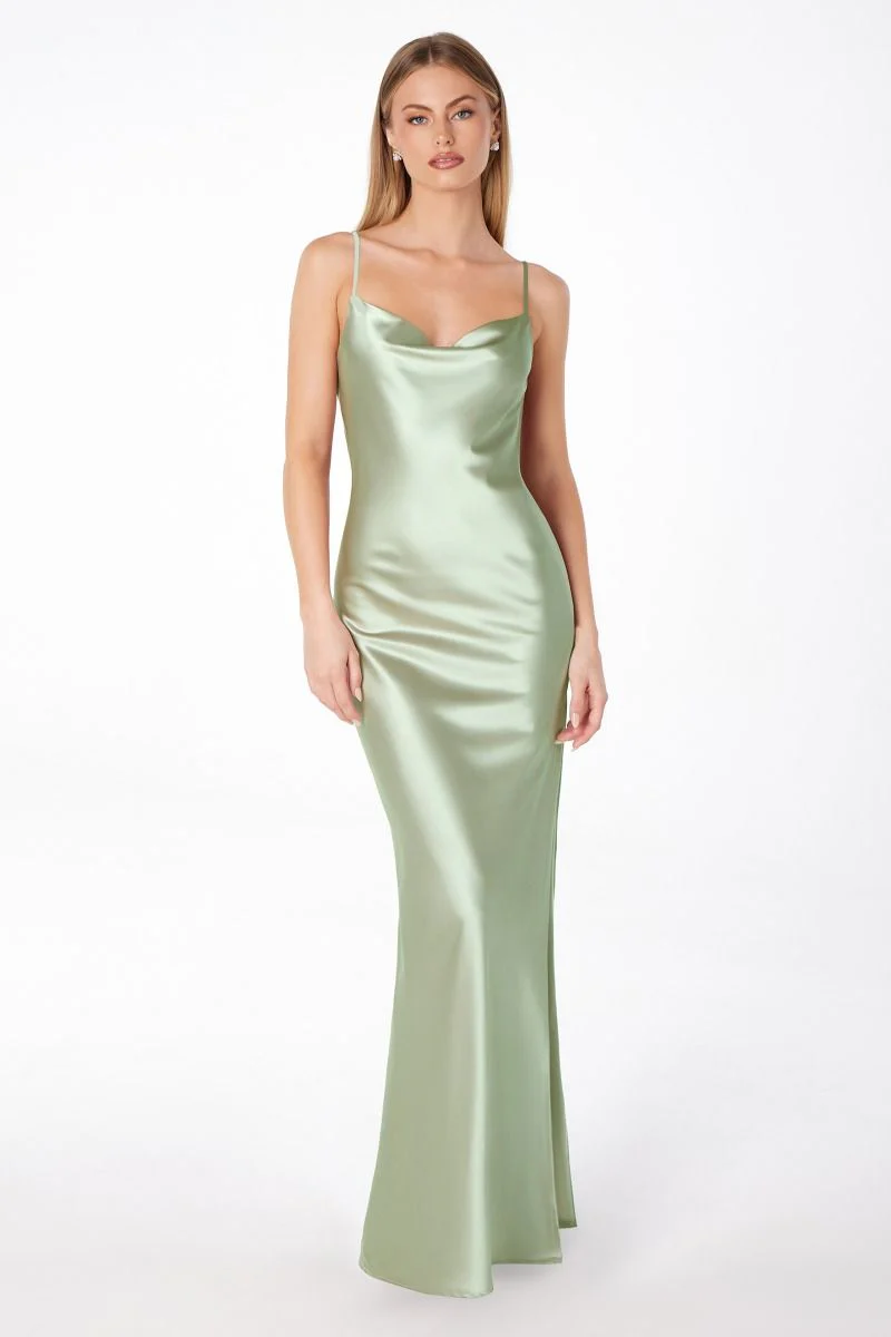 Lina Satin Cowl Neck Maxi Dress with Draped Back - Image 11