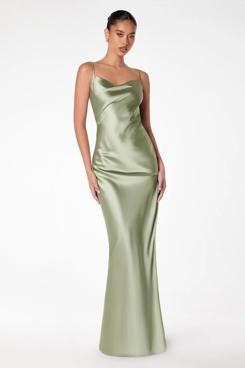 Lina Satin Cowl Neck Maxi Dress with Draped Back - Image 12
