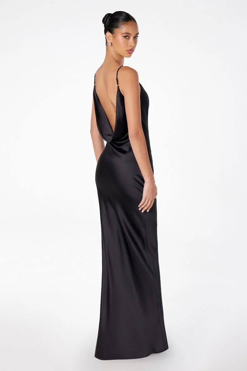 Lina Satin Cowl Neck Maxi Dress with Draped Back - Image 3