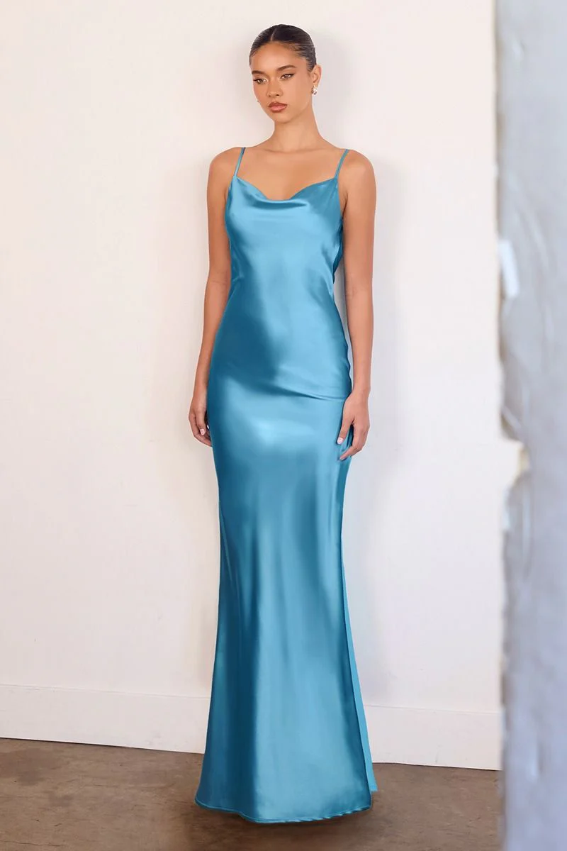 Lina Satin Cowl Neck Maxi Dress with Draped Back - Image 7