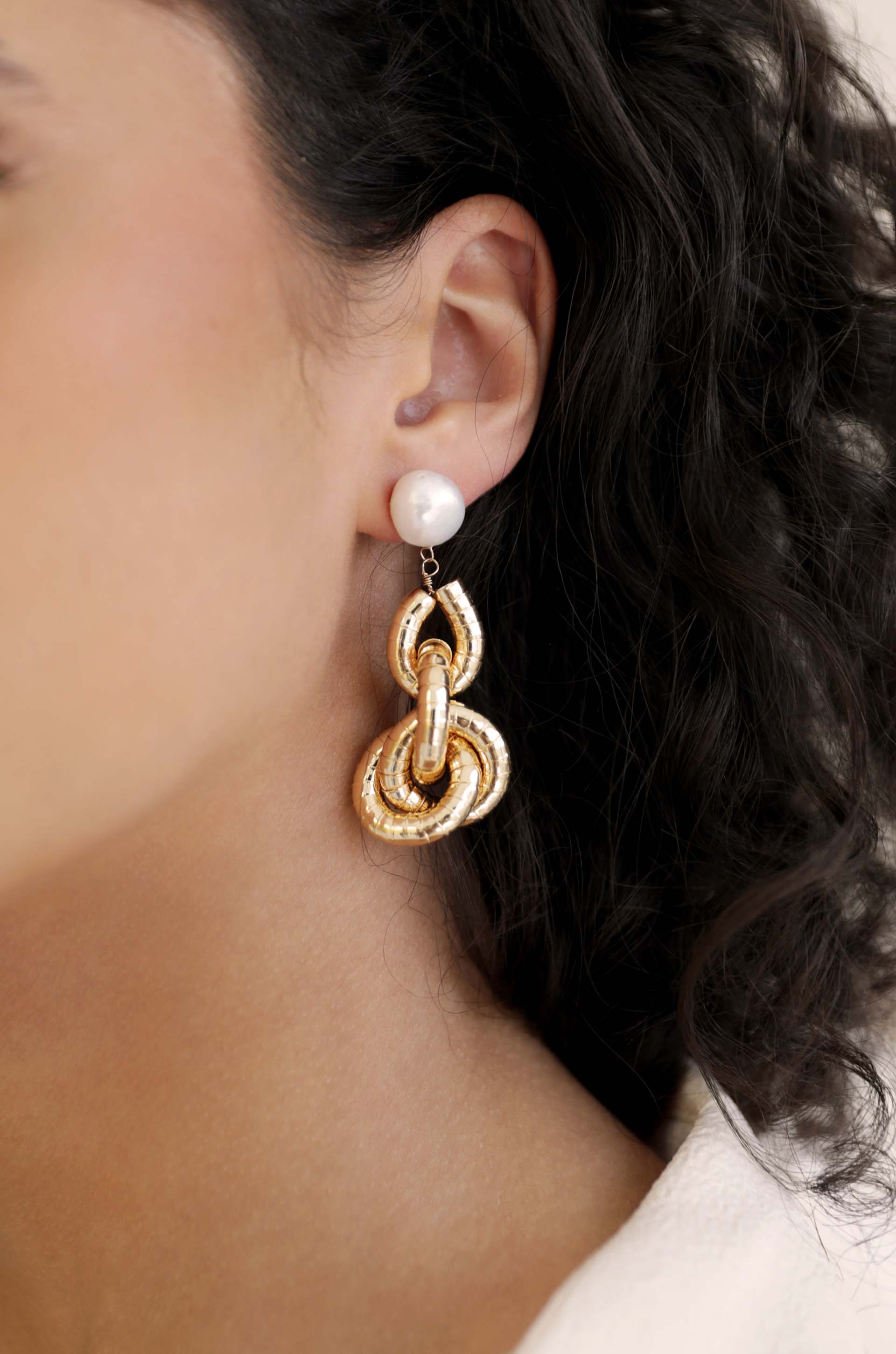 Liquid Gold Pearl Drop Earrings - Image 2