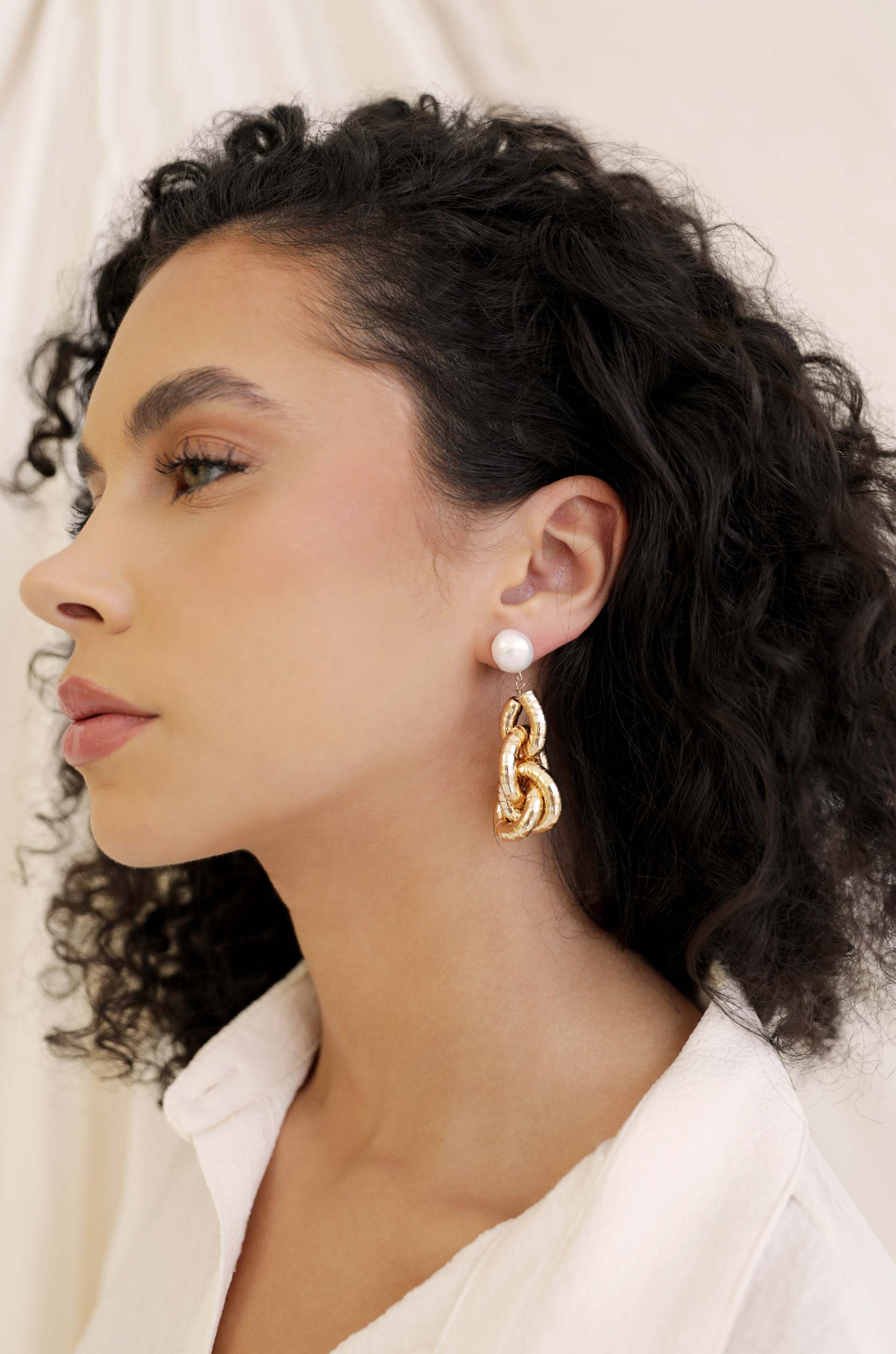 Liquid Gold Pearl Drop Earrings - Image 5