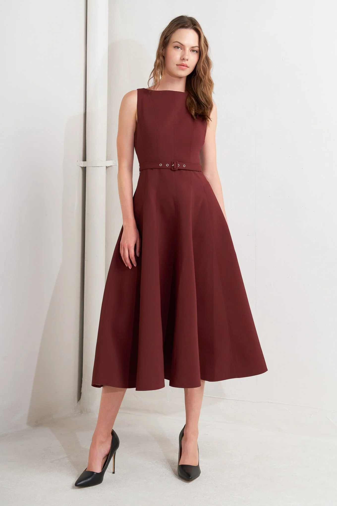 LIVING THE DREAM WINE WOVEN MIDI DRESS - Image 5