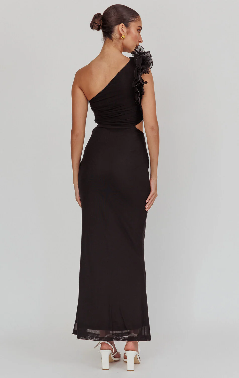 LIZBETH ONE SHOULDER MESH MAXI DRESS - BLACK - Image 3