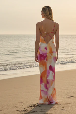 Laguna Maxi Dress - Orange Floral Print Dress - Image 2