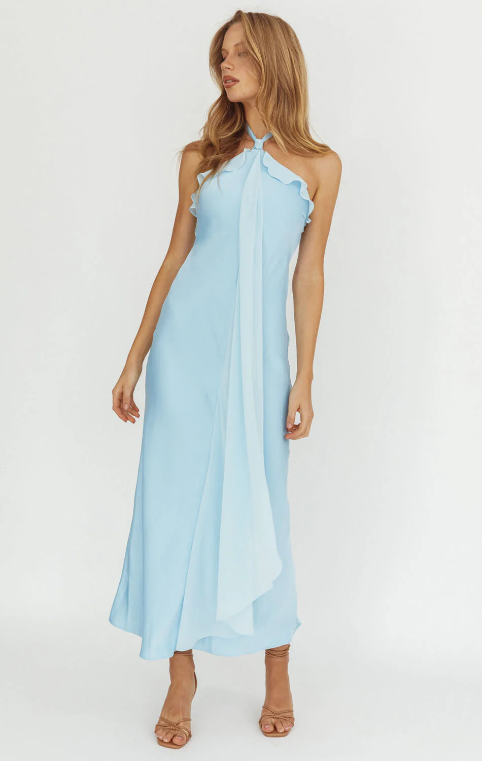 LUMIÈRE HALTER MAXI DRESS - BABY BLUE - Image 3