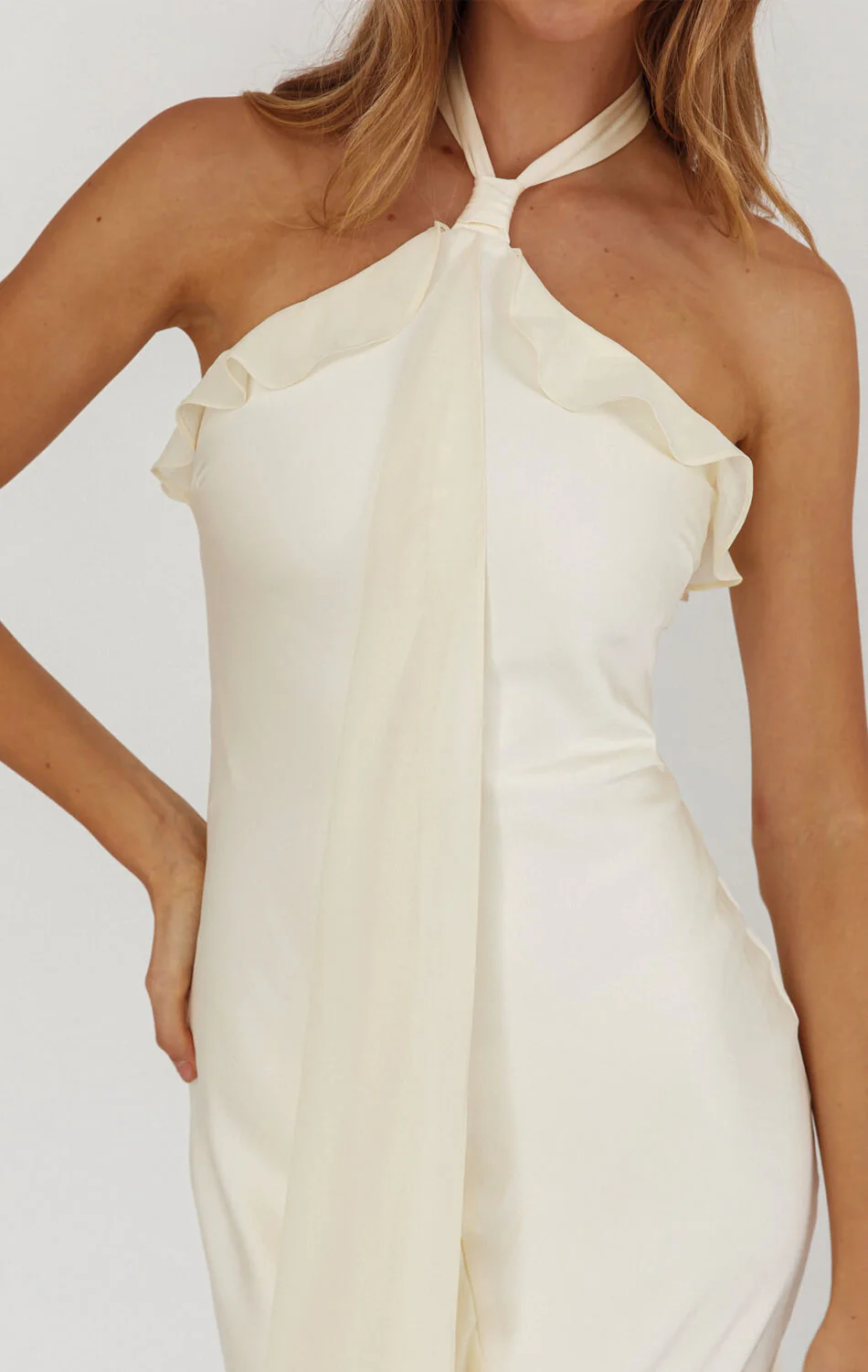 LUMIÈRE HALTER MAXI DRESS - BUTTER YELLOW - Image 3