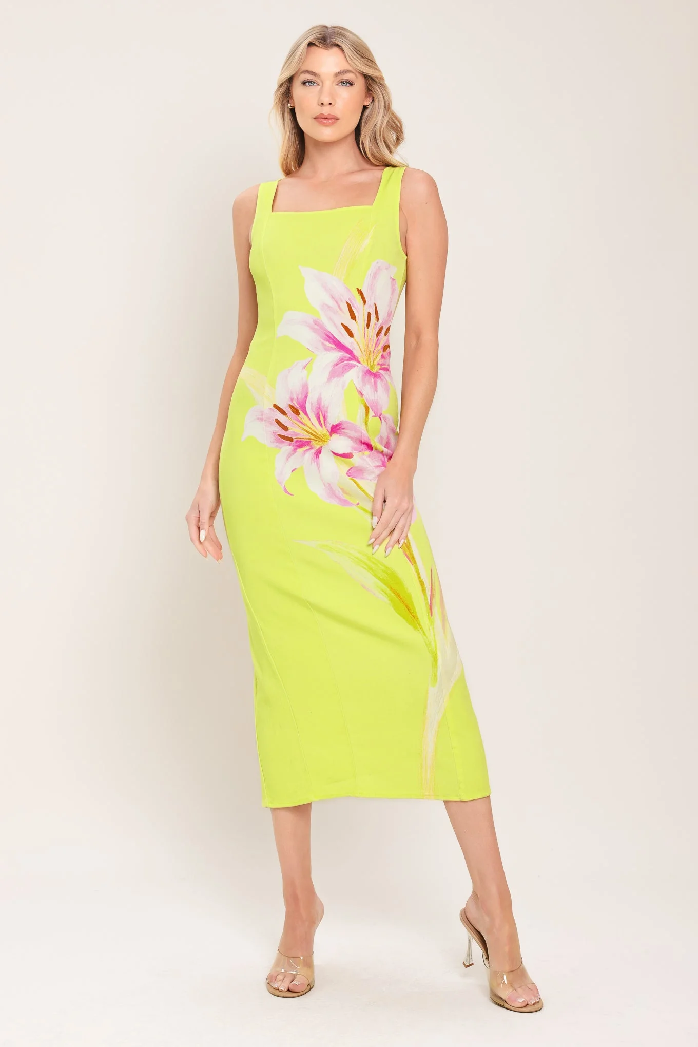 LUSH LIME MIDI DRESS WITH SQUARE NECKLINE - Image 3