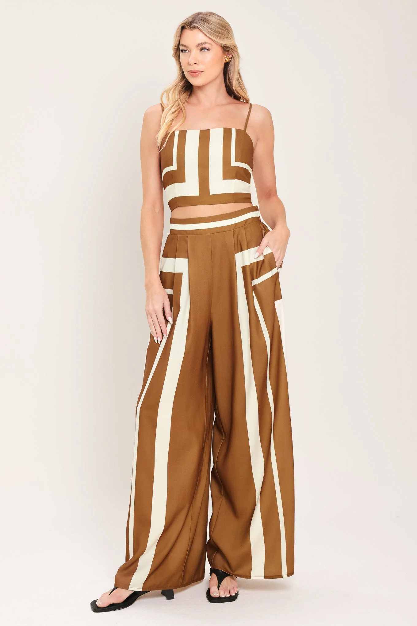 LUXE COAST BROWN & IVORY TOP & PANT SET - Image 4