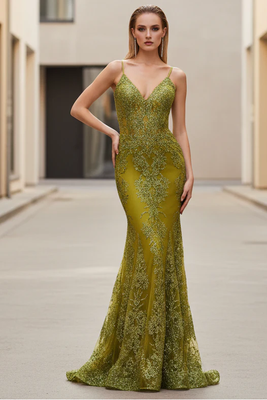 Lyra Gown - Greenery - FITTED FLORAL GLITTER PRINT CORSET GOWN - Image 2