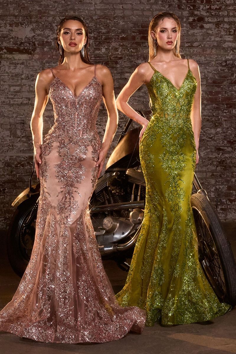 Lyra Gown - Mocha Gold - FITTED FLORAL GLITTER PRINT CORSET GOWN - Image 3