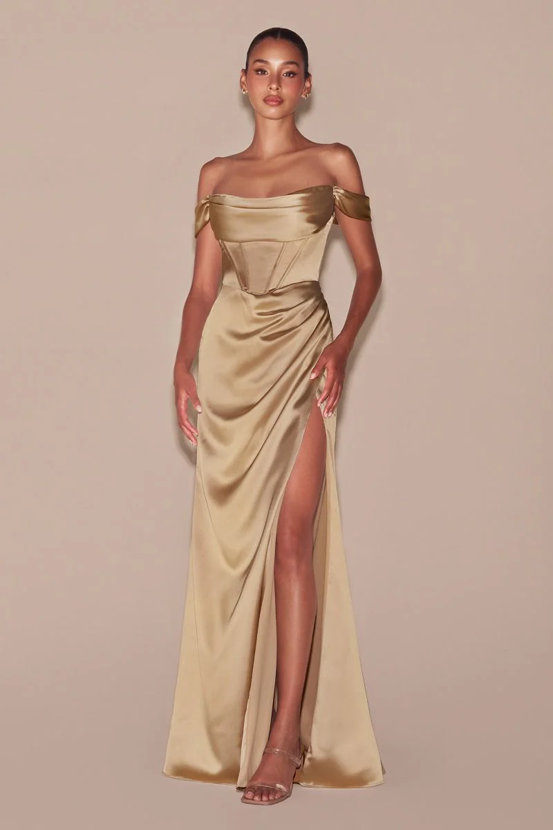 MABEL GOWN - OFF THE SHOULDER LUXE SATIN CORSET DRESS - Image 6