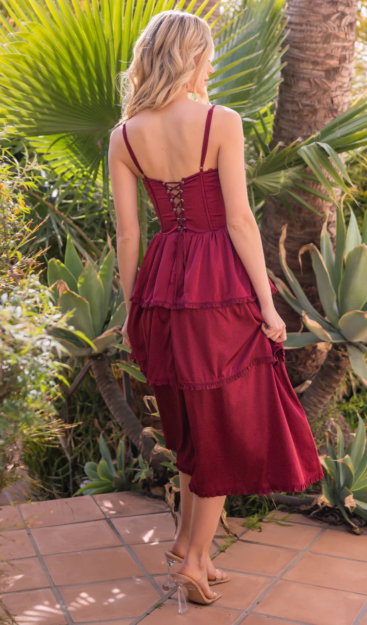 Maeve Corset Midi Dress - Burgundy - Image 4