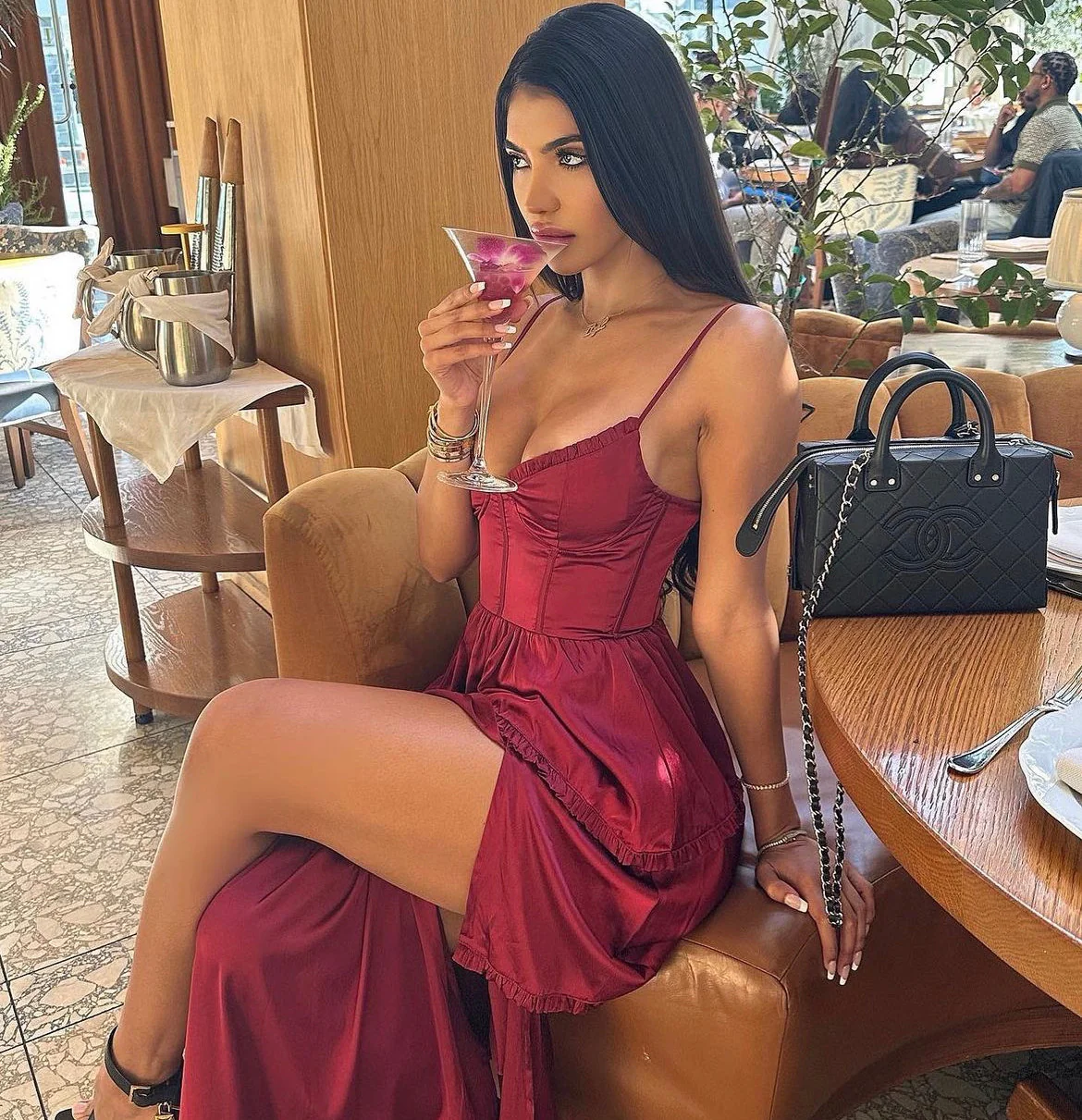 Maeve Corset Midi Dress - Burgundy - Image 8