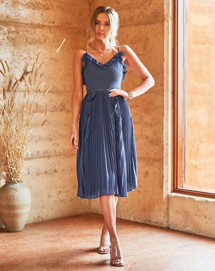 Size 2, Maia Midi Dress - Steel Blue - FINAL SALE - Image 5
