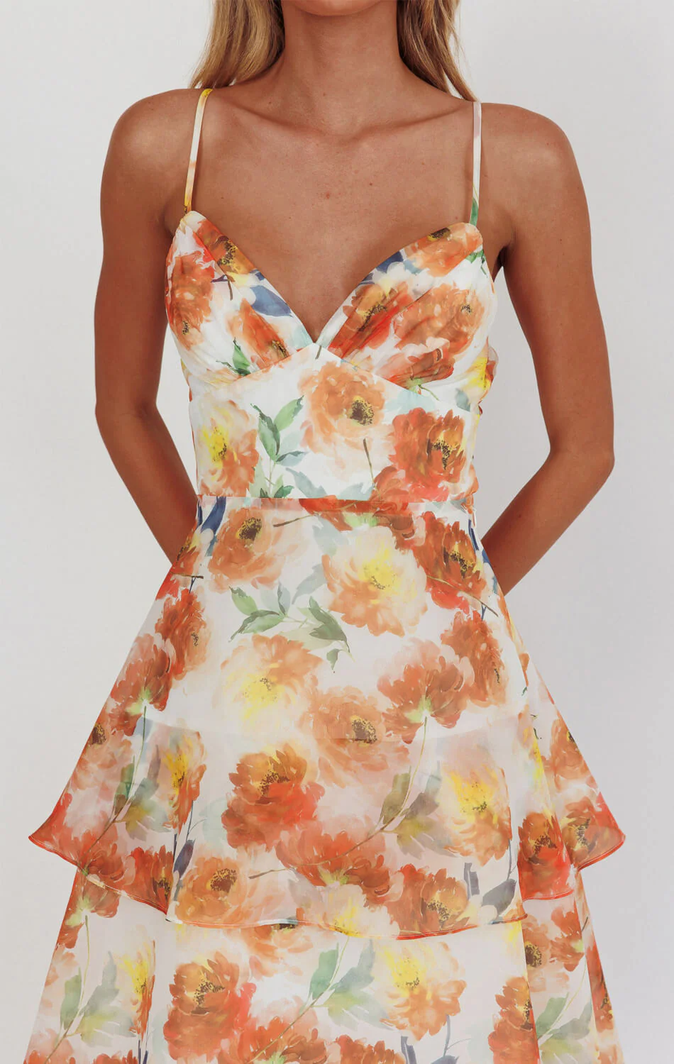 Makenna Maxi Dress - Orange - Floral Organza Tiered Dress - Image 3