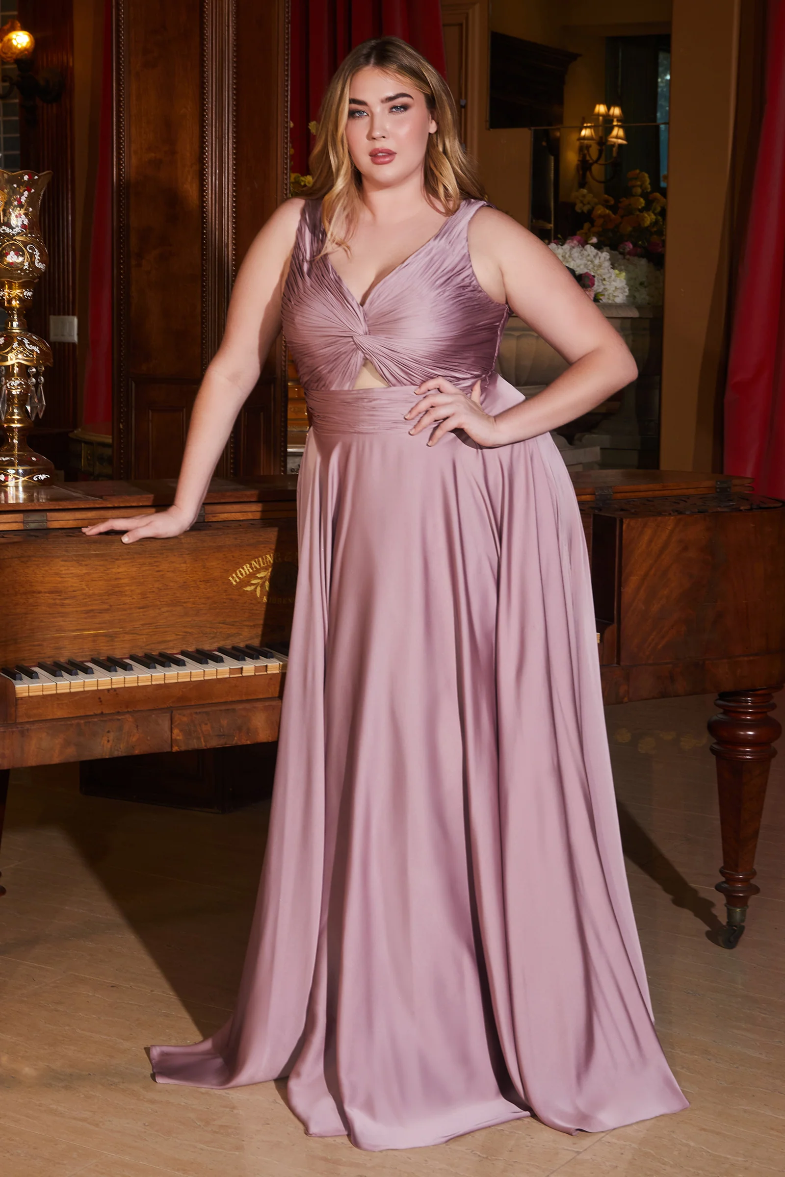 Marlena Gown - A-Line Keyhole Soft Satin Dress - Image 11
