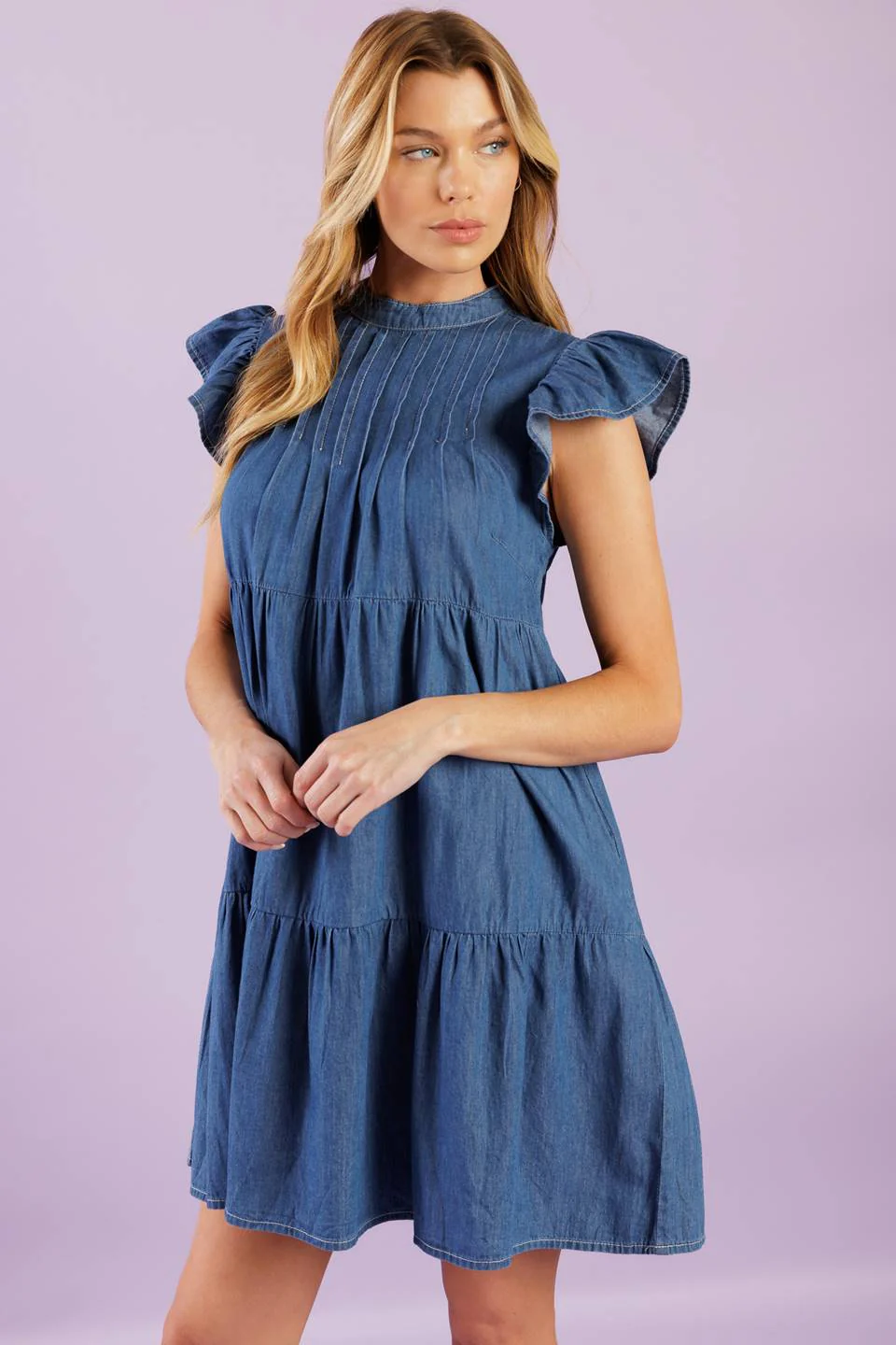 MATCH MY ENERGY WOVEN CHAMBRAY MINI DRESS - Image 4