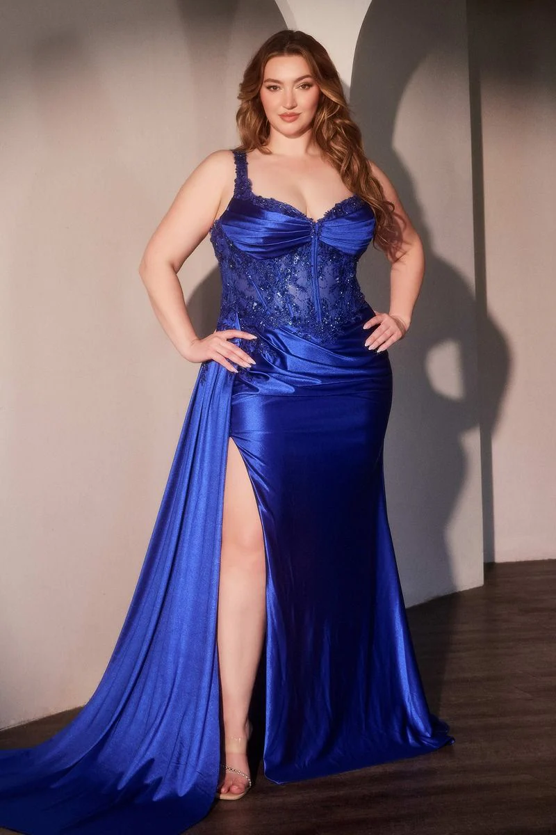 MAXIMA GOWN - FITTED SATIN & LACE BODYCON DRESS - Image 10