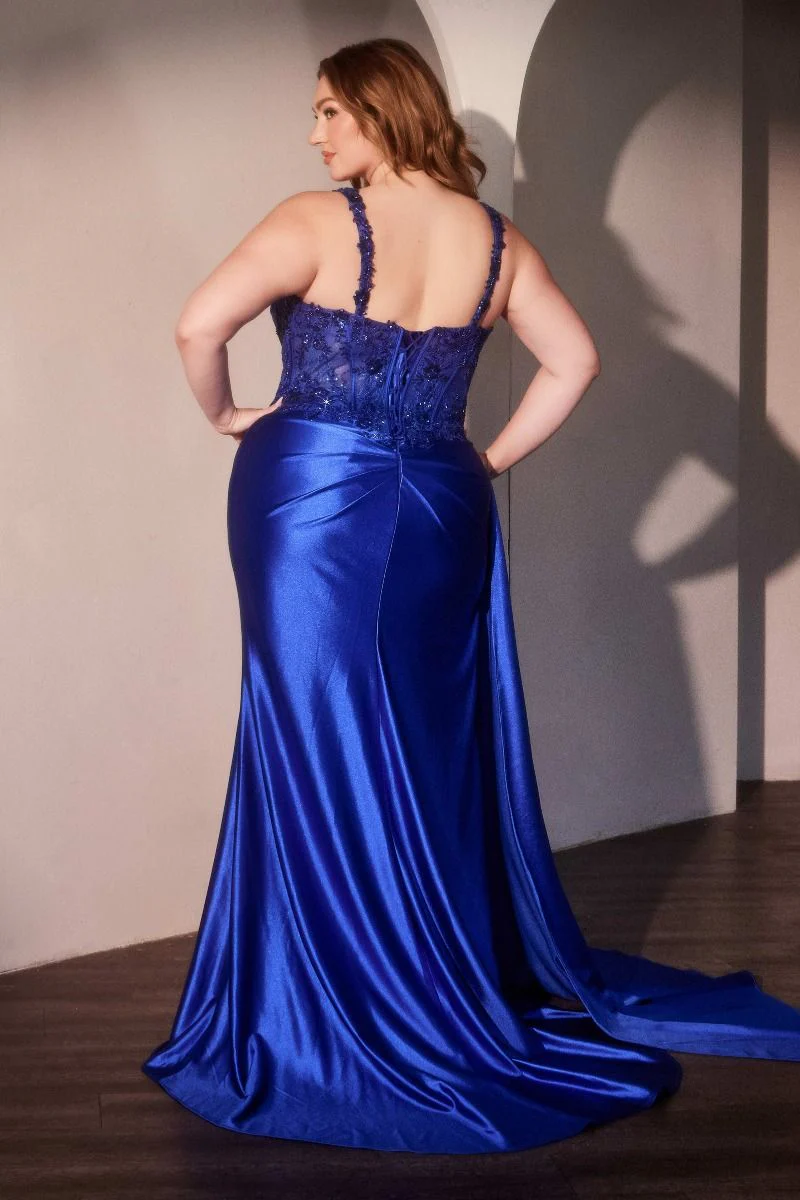 MAXIMA GOWN - FITTED SATIN & LACE BODYCON DRESS - Image 11