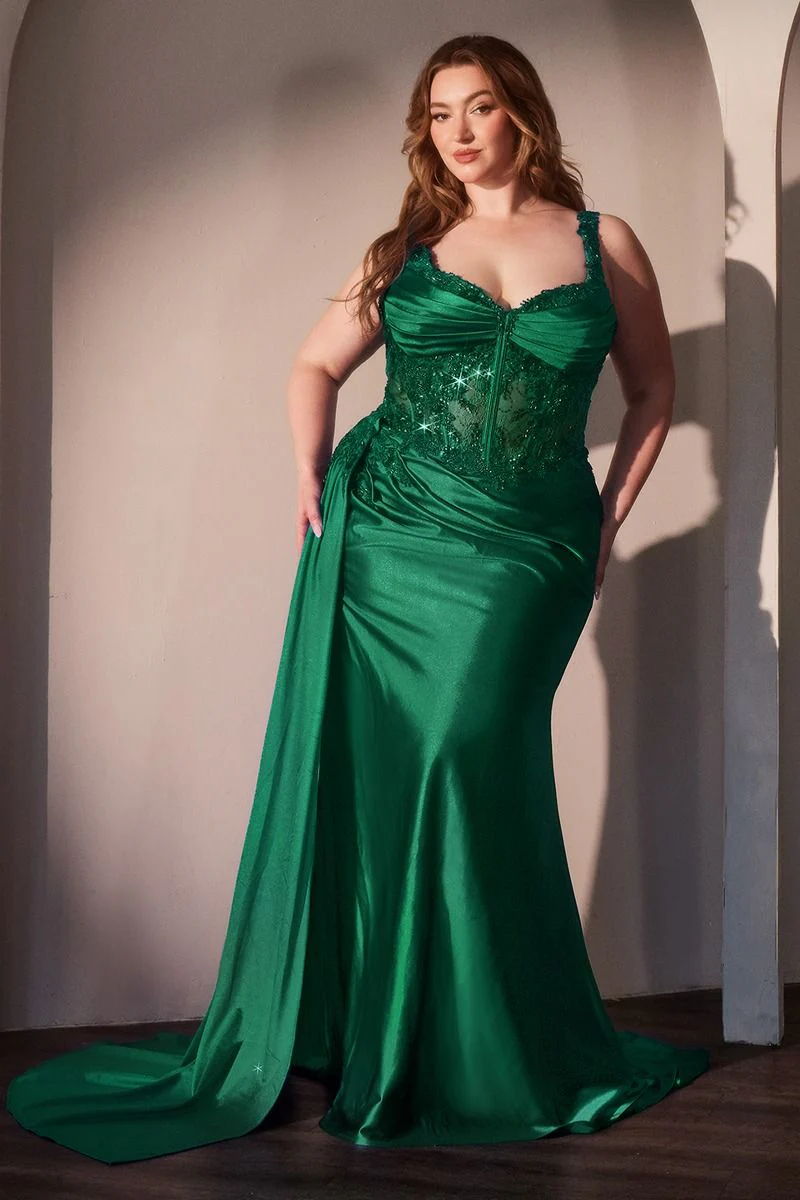 MAXIMA GOWN - FITTED SATIN & LACE BODYCON DRESS - Image 5