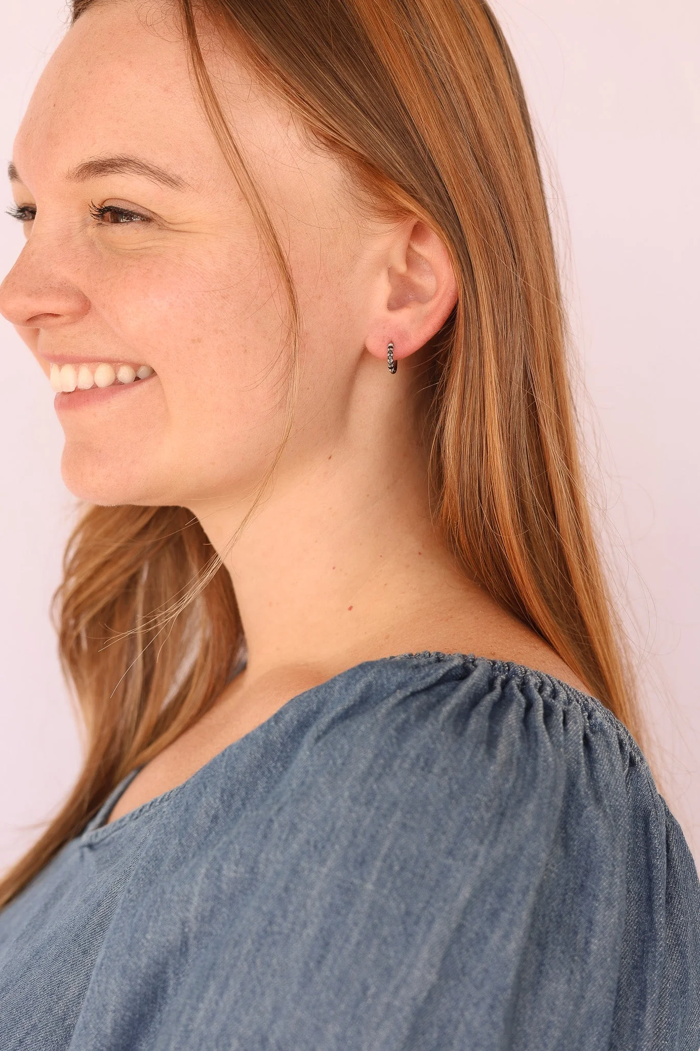 Micro Crystal Hoop Earring in Black - Image 12