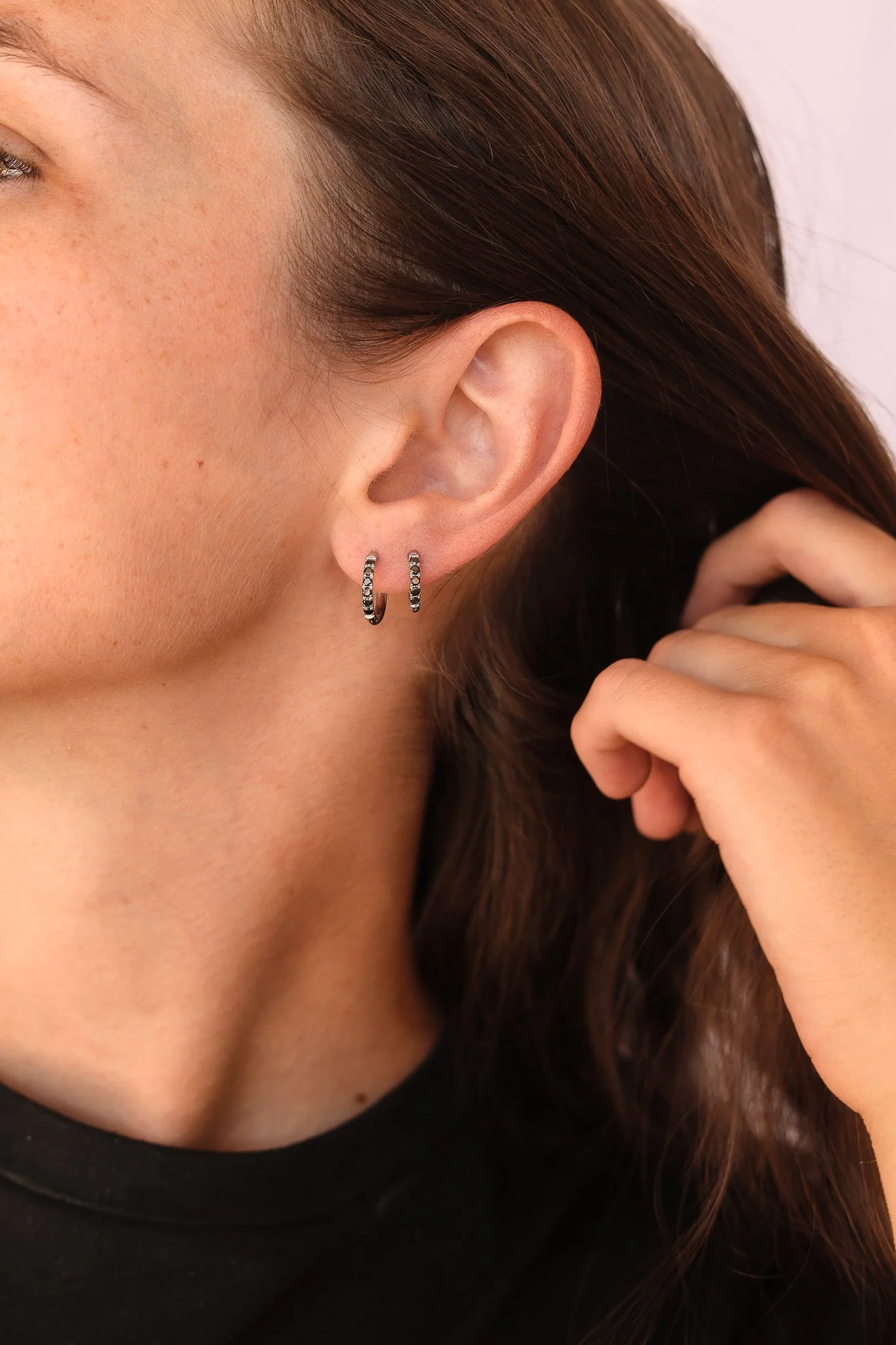 Micro Crystal Hoop Earring in Black - Image 2