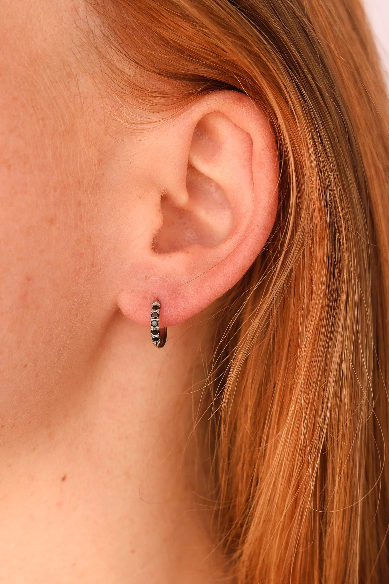 Micro Crystal Hoop Earring in Black - Image 4
