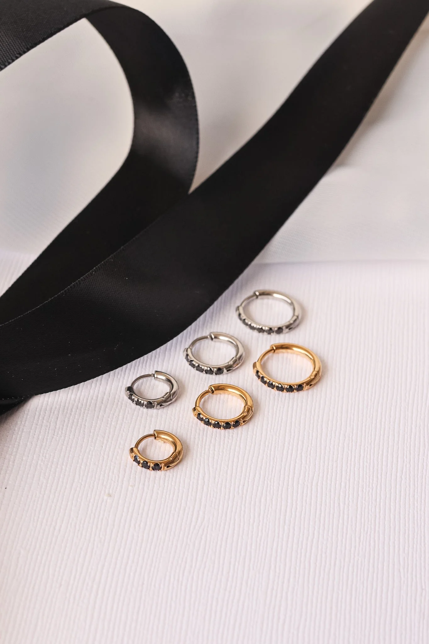 Micro Crystal Hoop Earring in Black - Image 5