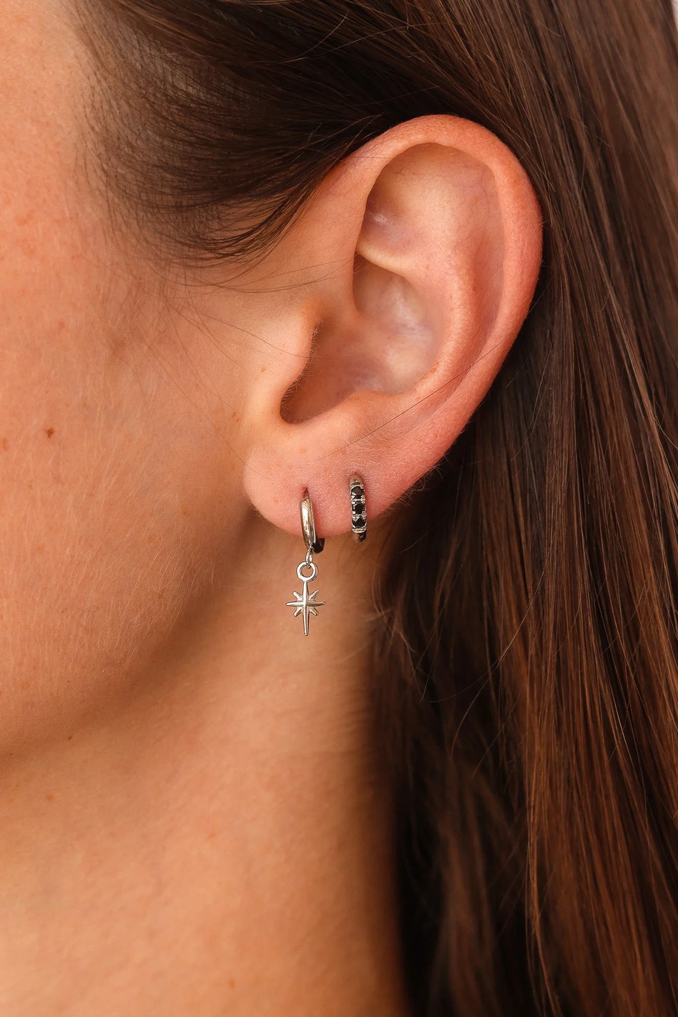 Micro Crystal Hoop Earring in Black - Image 6