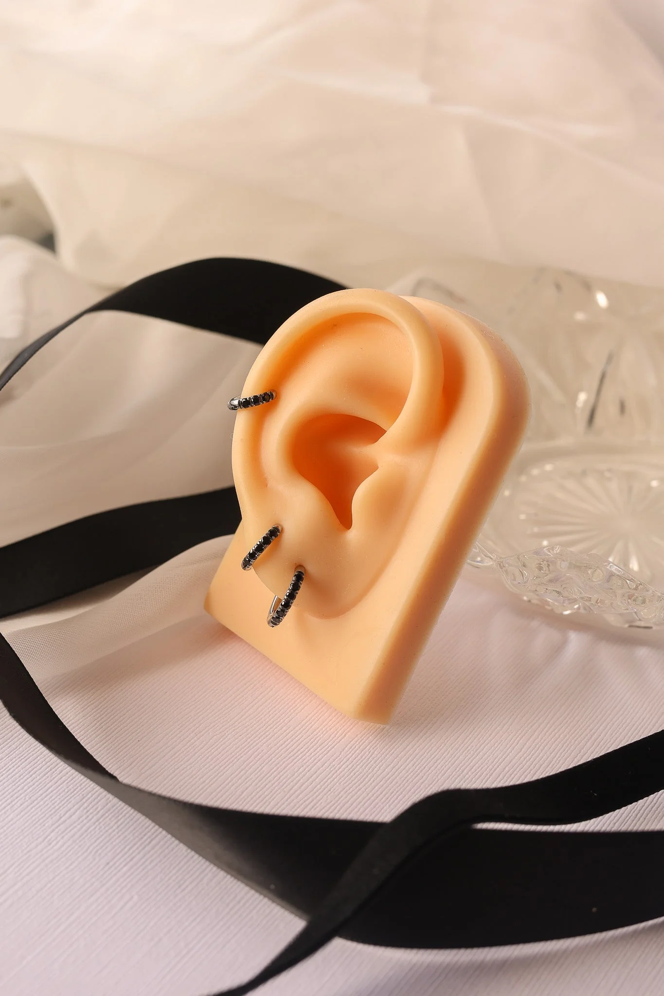 Micro Crystal Hoop Earring in Black - Image 7