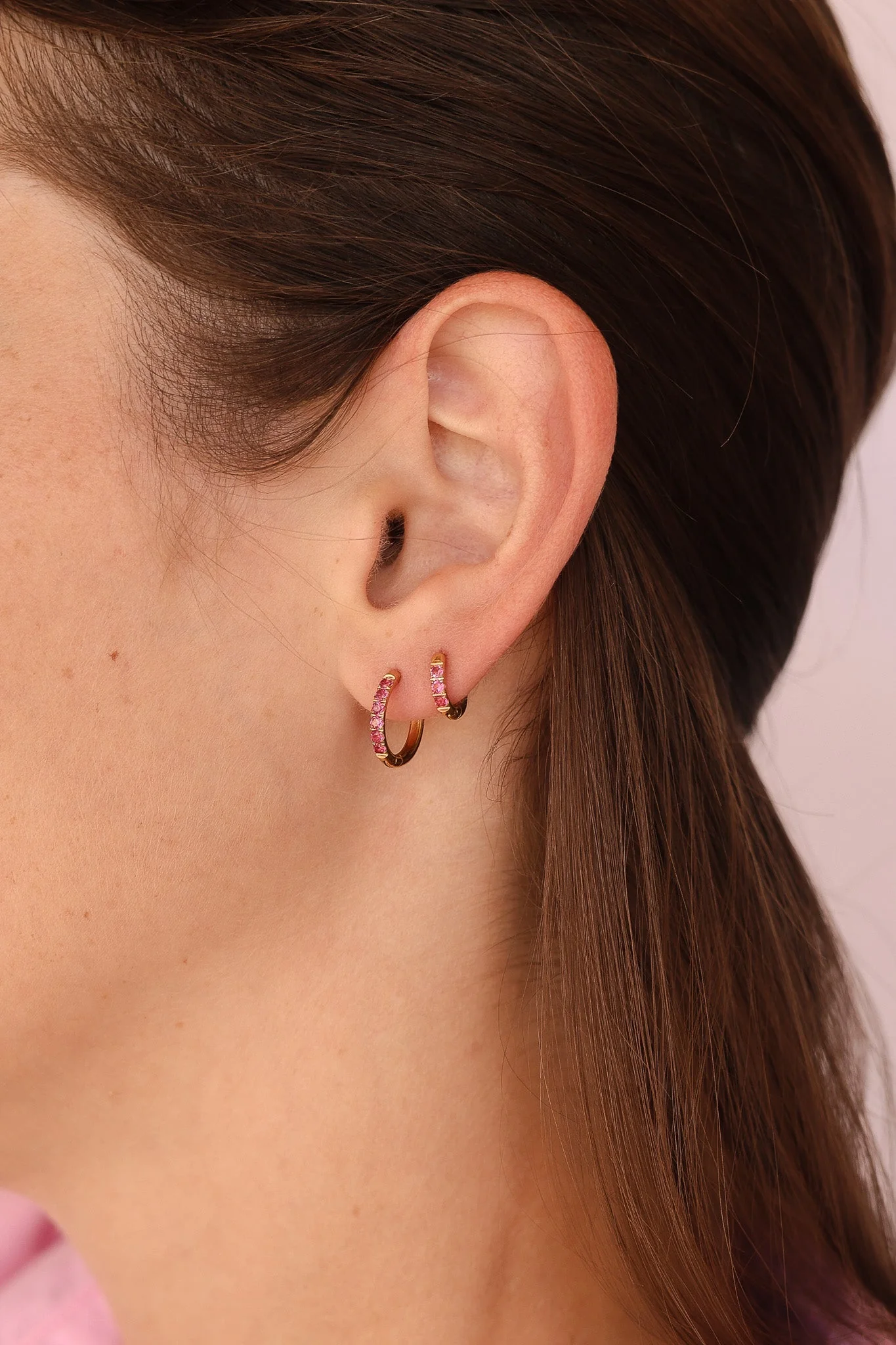Micro Crystal Hoop Earring in Pink - Image 3