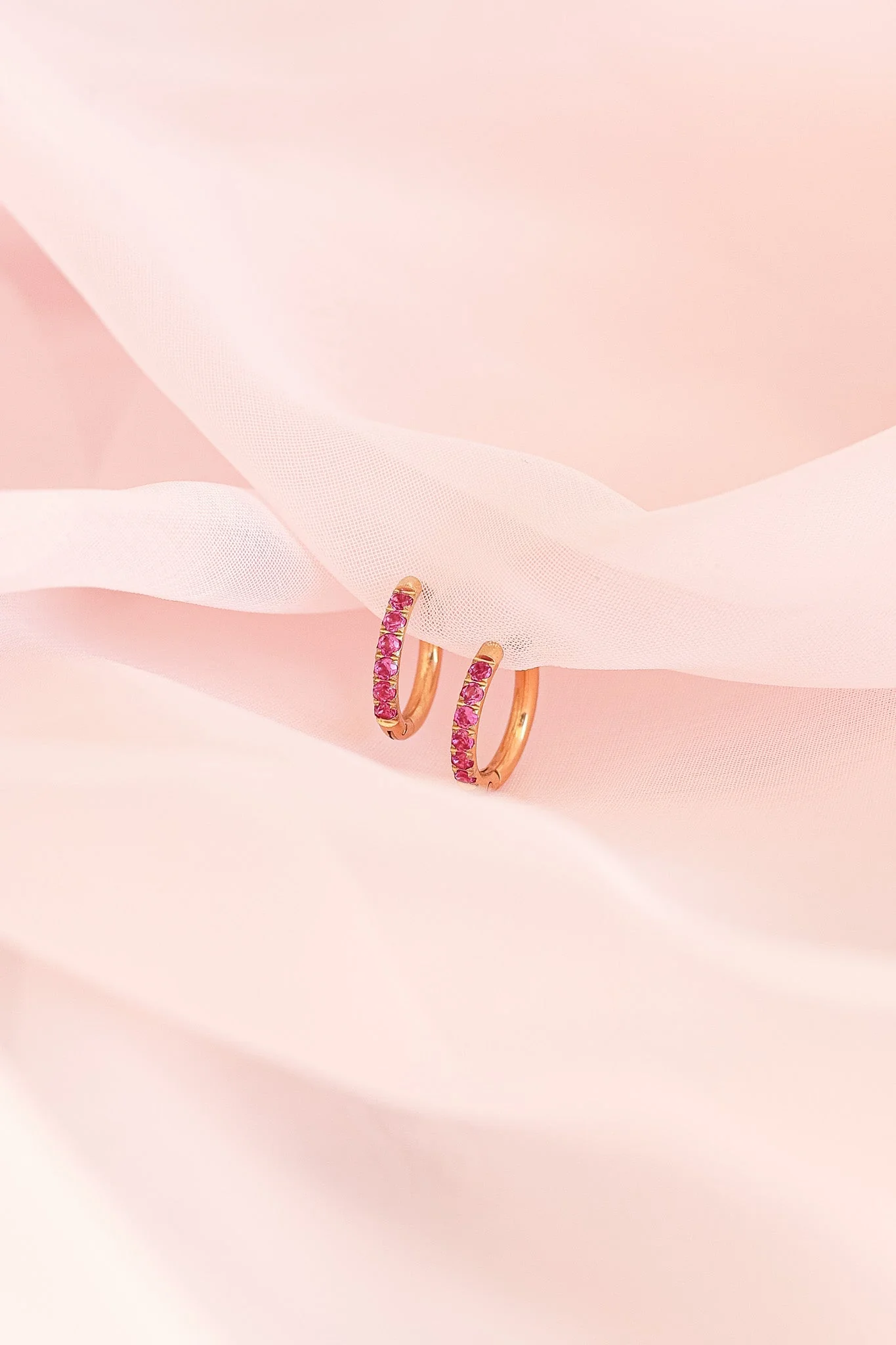 Micro Crystal Hoop Earring in Pink - Image 4