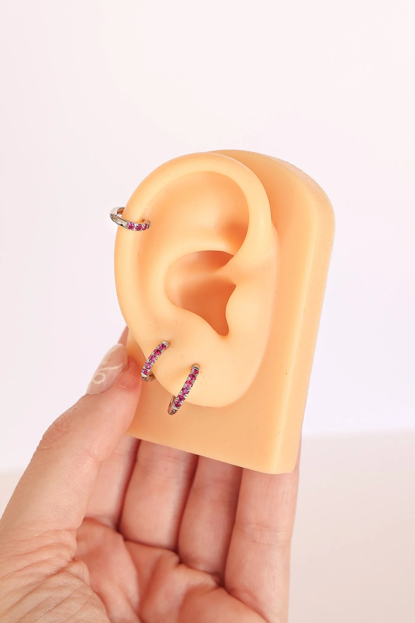 Micro Crystal Hoop Earring in Pink - Image 6