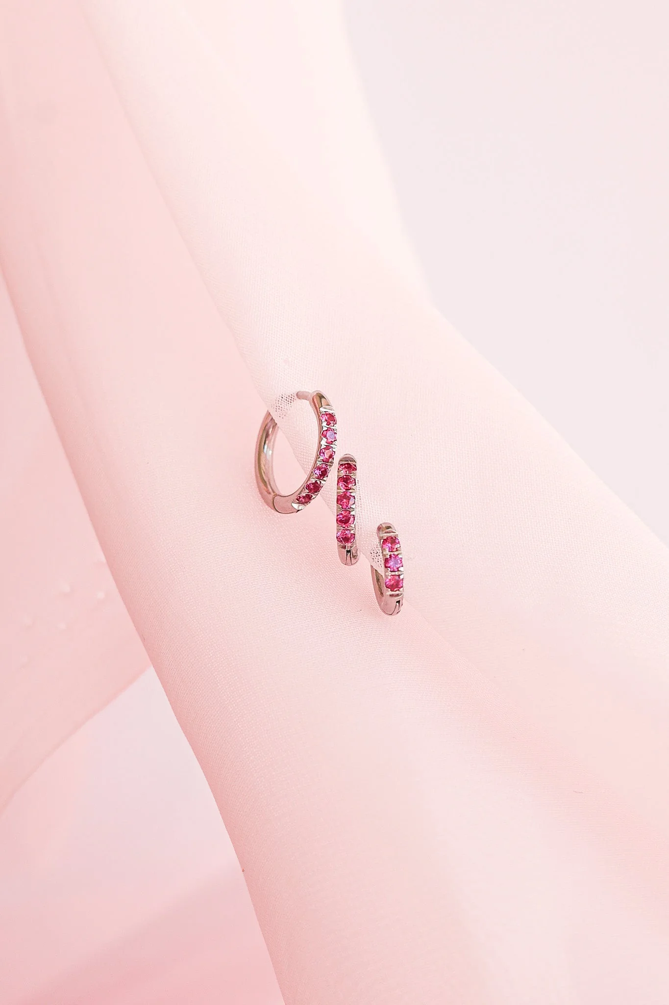 Micro Crystal Hoop Earring in Pink - Image 7