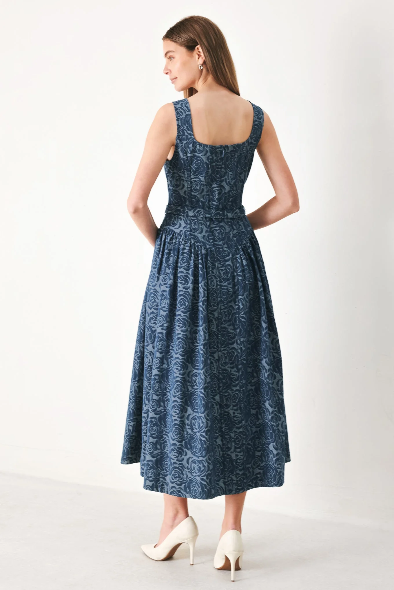 MIDNIGHT GARDEN DENIM MIDI DRESS - Image 6
