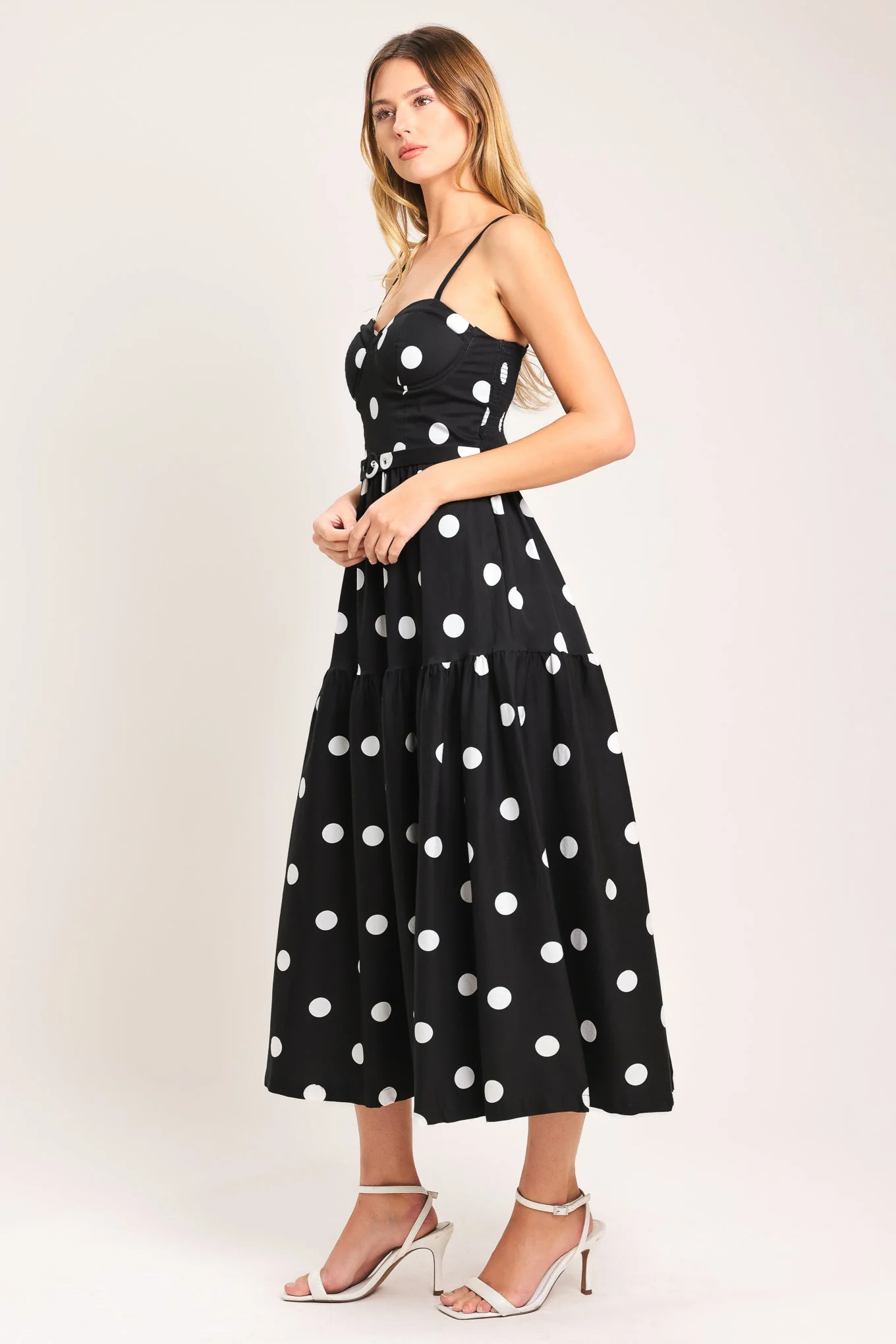 MONROE DOT BLACK & WHITE MIDI DRESS - Image 4