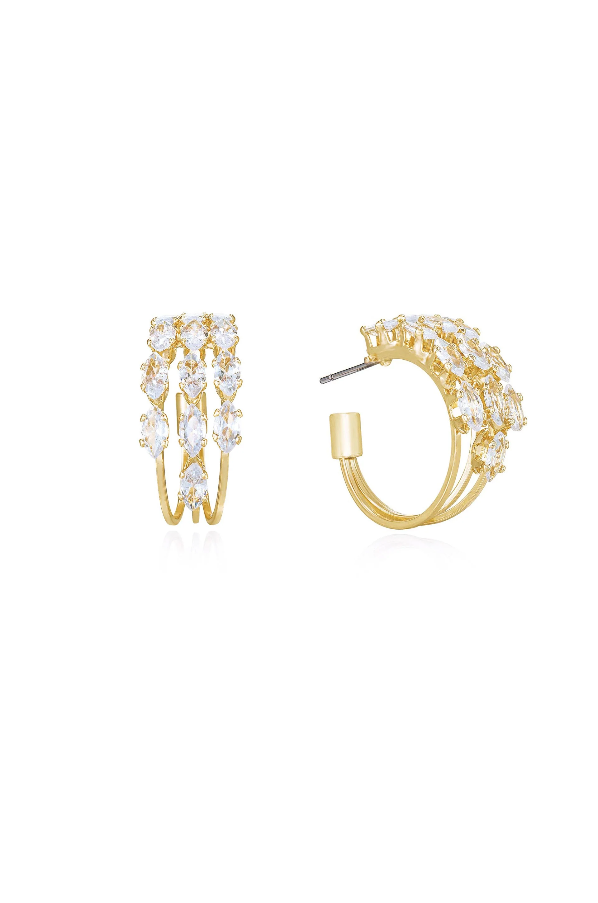 Multi-Crystal Huggie Hoop Earrings - Image 2